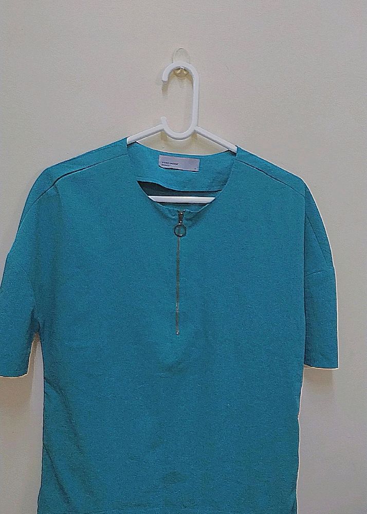 Teal Zipper Tunic Top