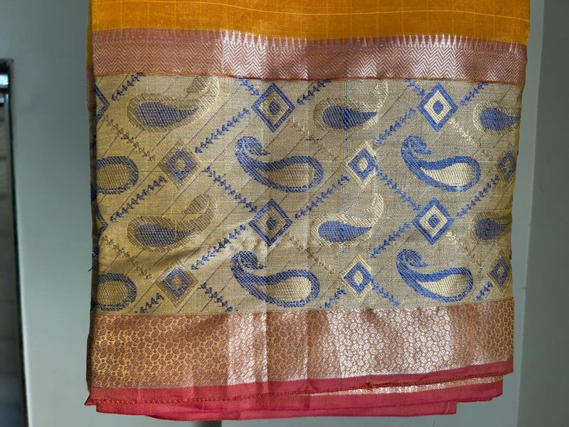Mango yellow Color Cotton Blend Saree