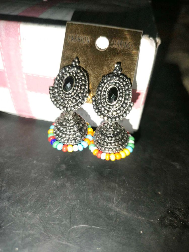 Multicolor Oxidised Earring - Jhumki