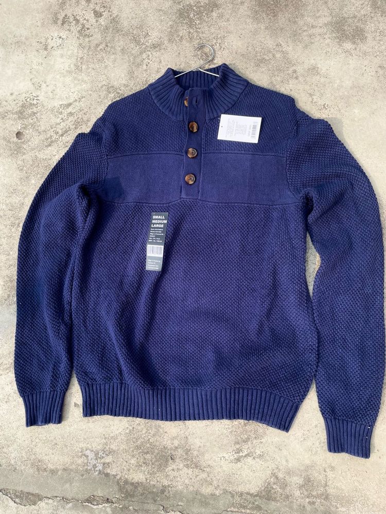 Navy Button-Up Knit Sweater