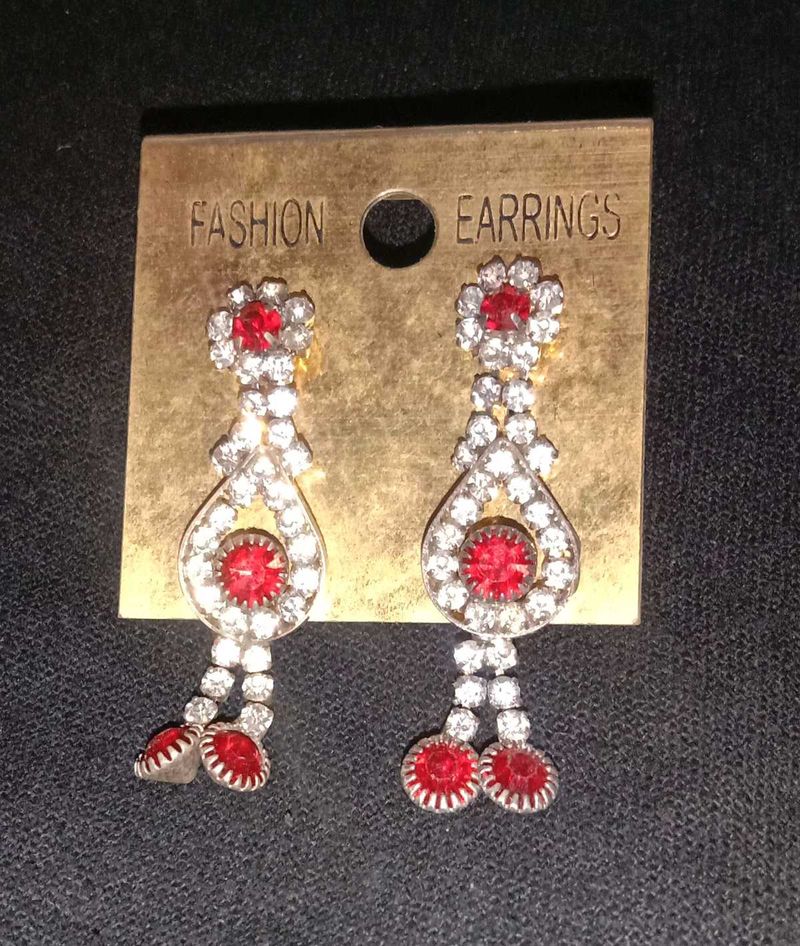 Red &amp; Silver Dangle Earrings