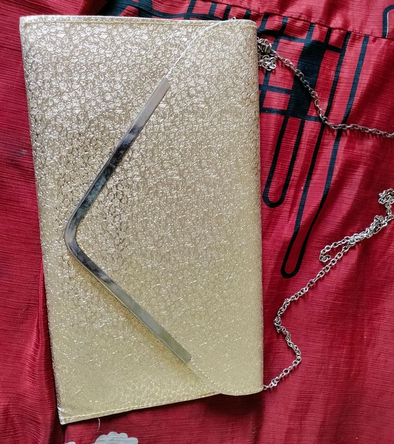 Gold Evening Clutch with Chain