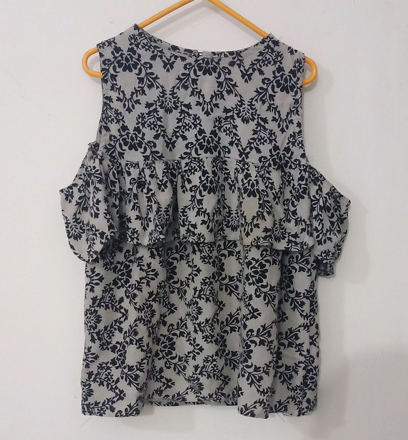Grey Printed Offshoulder Top