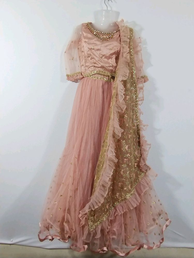 Peach Embroidery Printed Lehanga Choli (Women)