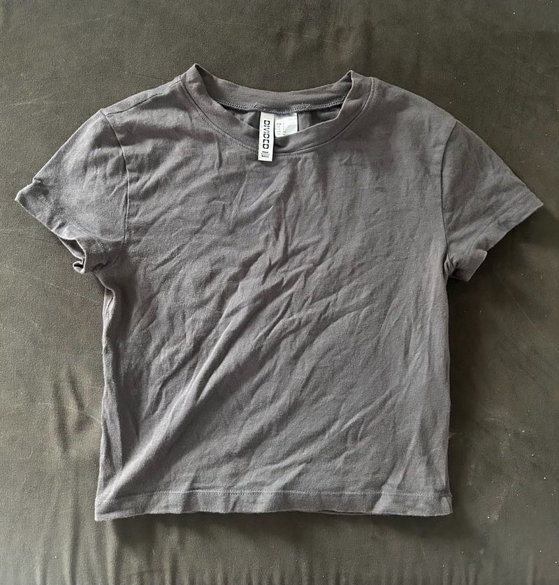 H&amp;M GREY S BASIC COTTON CROP TOP