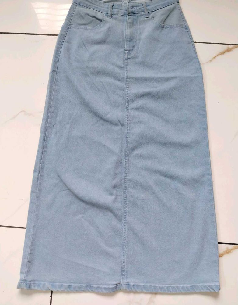 Light Wash Denim Maxi Skirt