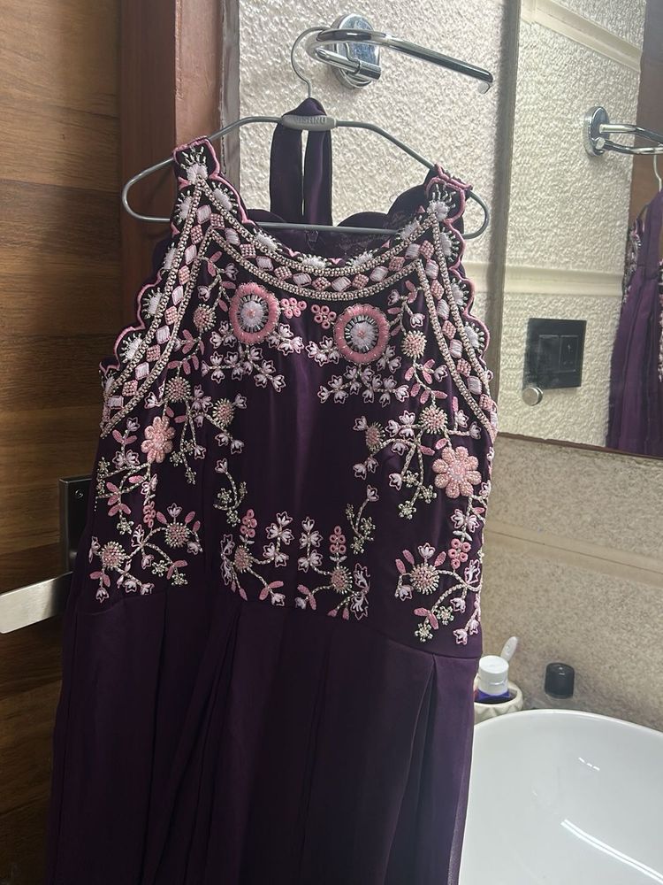 Elegant Purple Ethnic Gown Wid Can-can