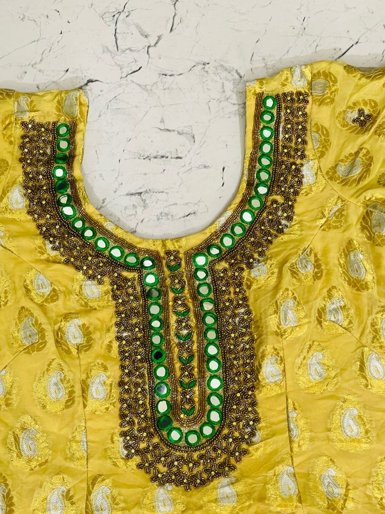 Yellow Embroidered Kurti Top