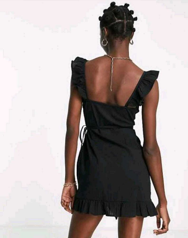 Black Ruffle Wrap LBD