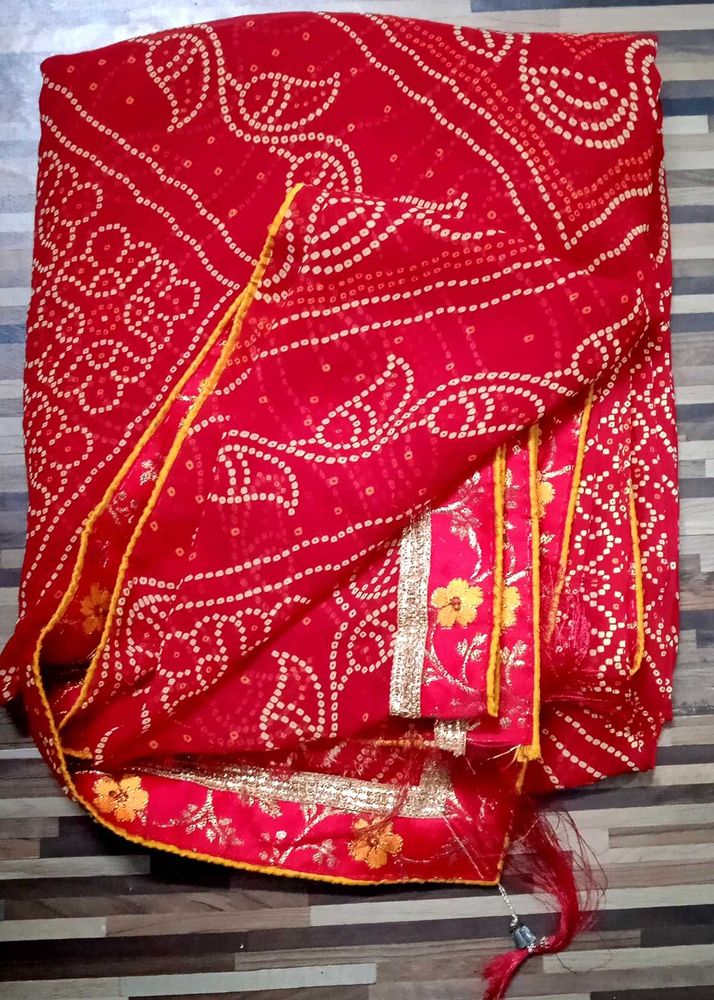 Elegant Red Bandhani Saree