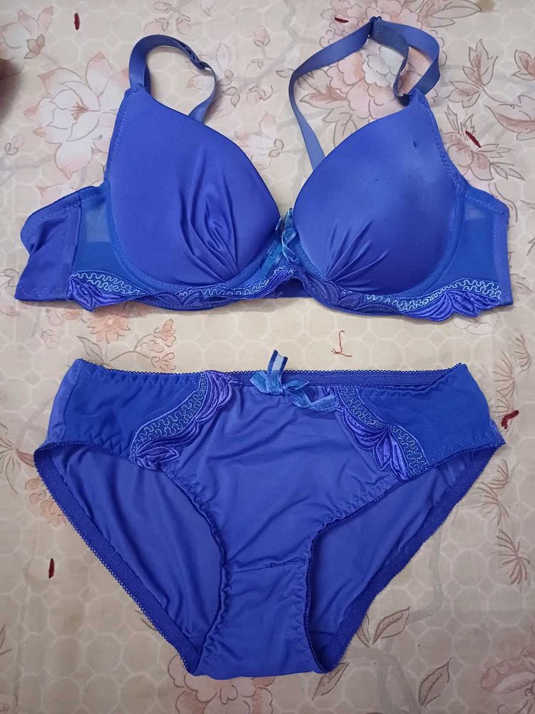 Purplish Blue Bra And Panty Set