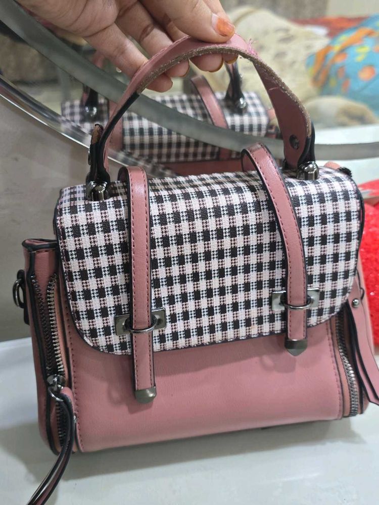Pink Gingham Satchel Bag