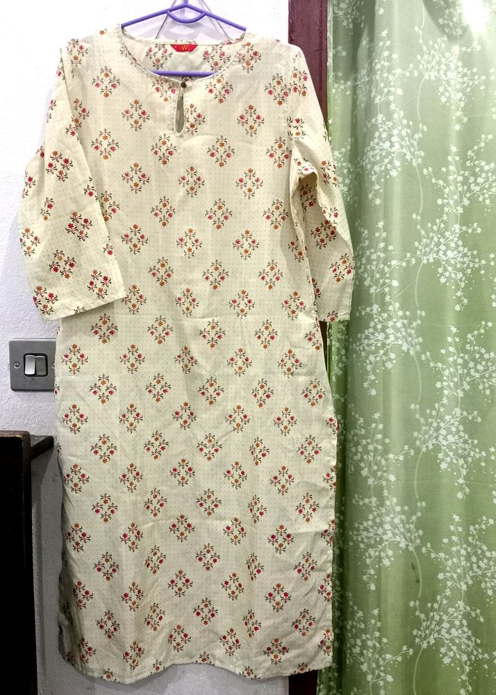 Cream Embroidery Straight Kurta