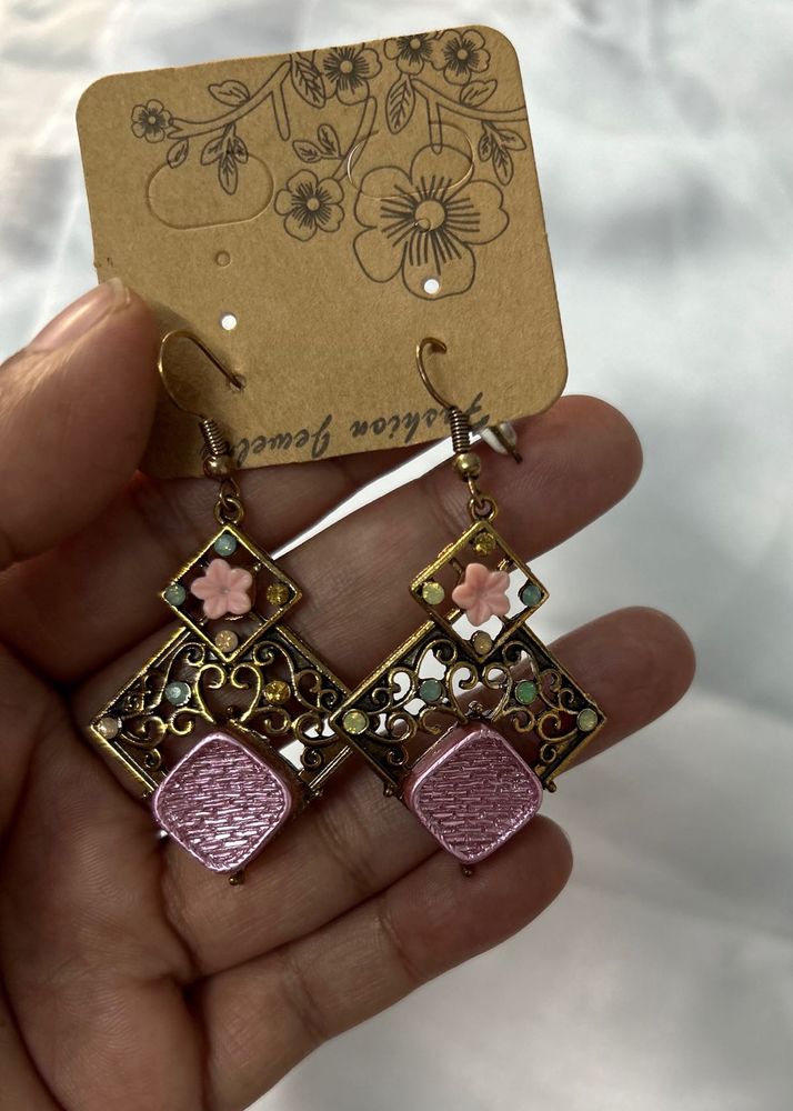 Vintage Pink &amp; Gold Earrings