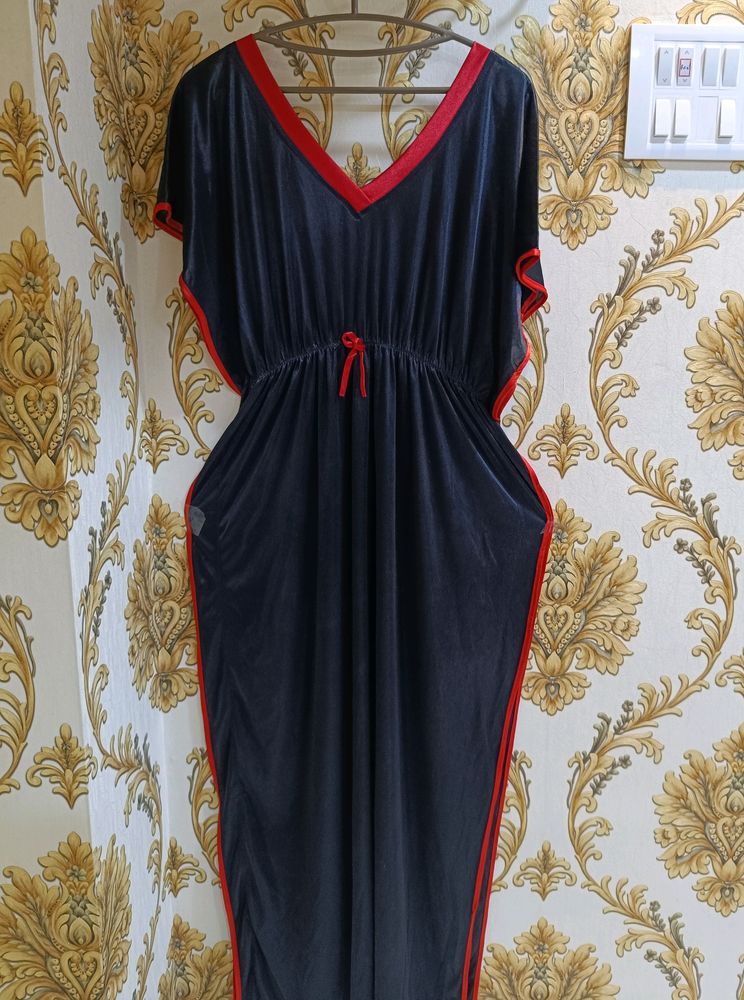 Honeymoon Night Gown - Black Satin Kaaftan