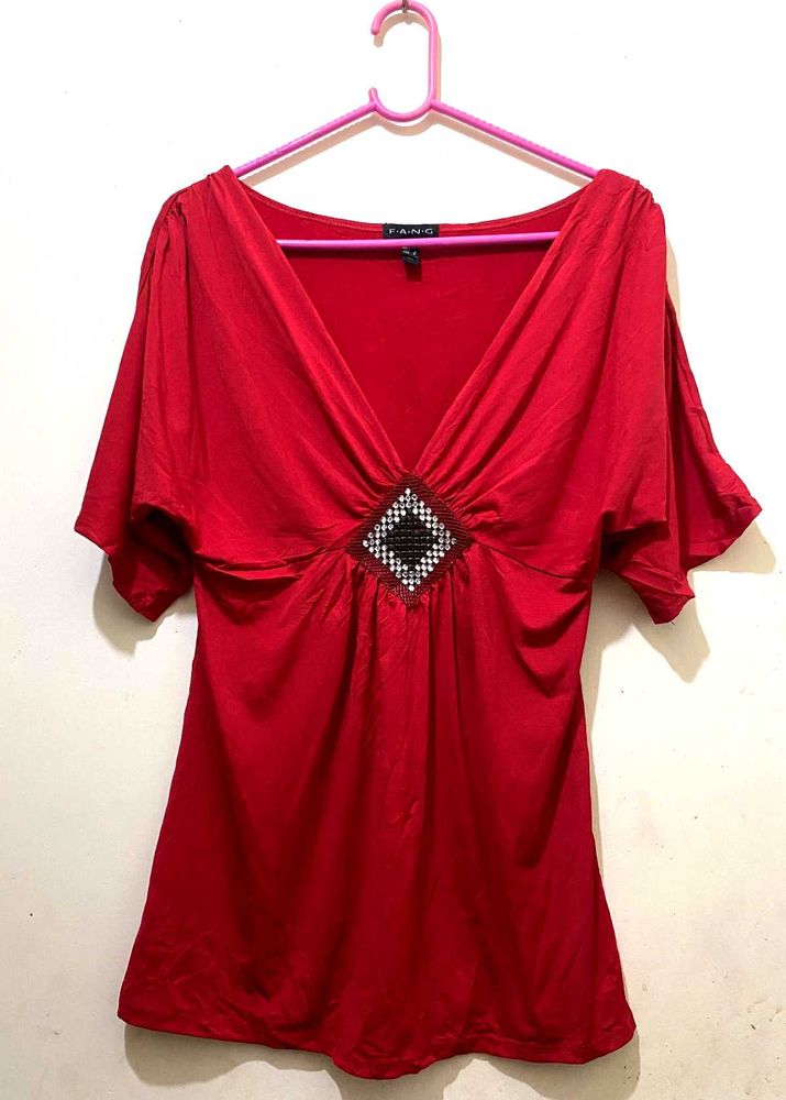 Red V-Neck Top stretchy 38-40 and half
