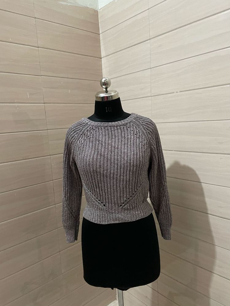 Guess glitter Grey Knit Cropped Sweater