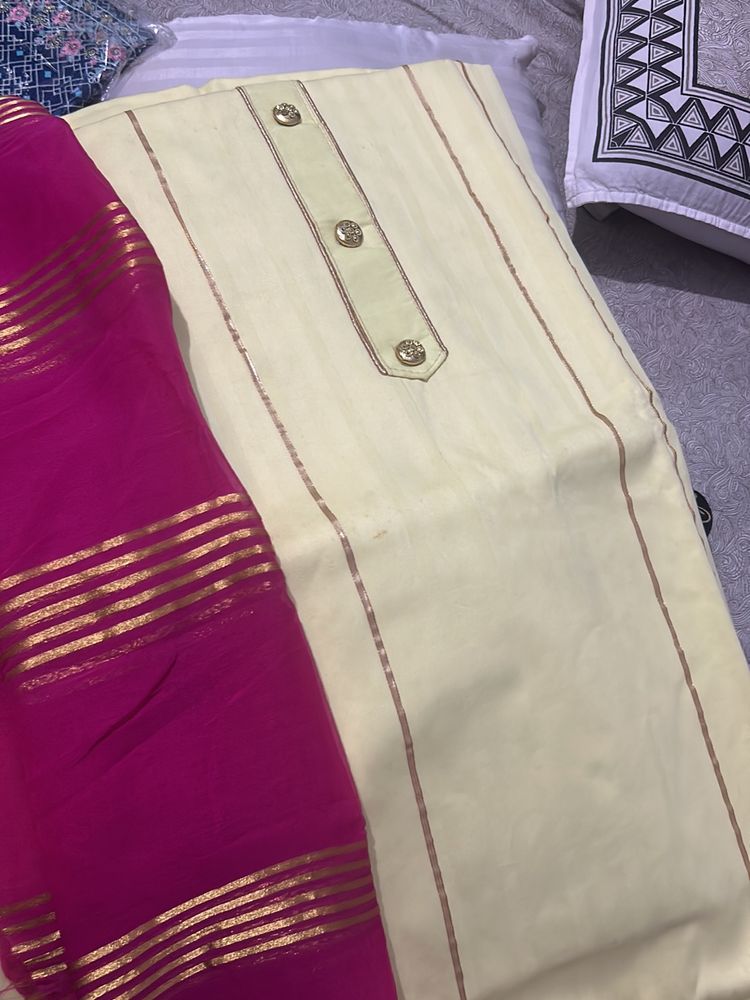 Beautiful Golden Line Light Yellow Suit