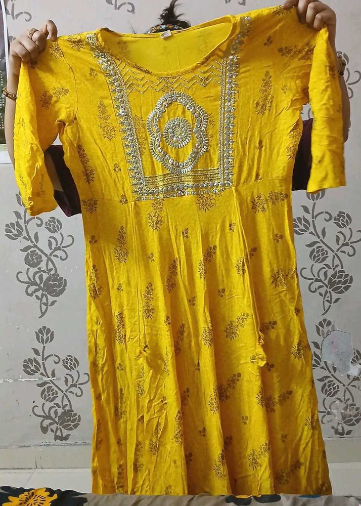 Yellow Embroidered Kurta