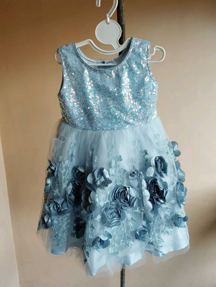 Sparkly Blue Flower Girl Dress