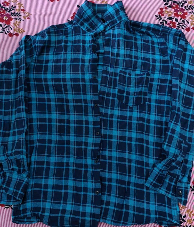 Blue Plaid Flannel Shirt (XL)