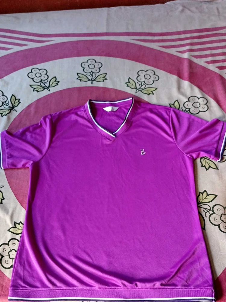Purple Short V Neck T- Shirt For Girls