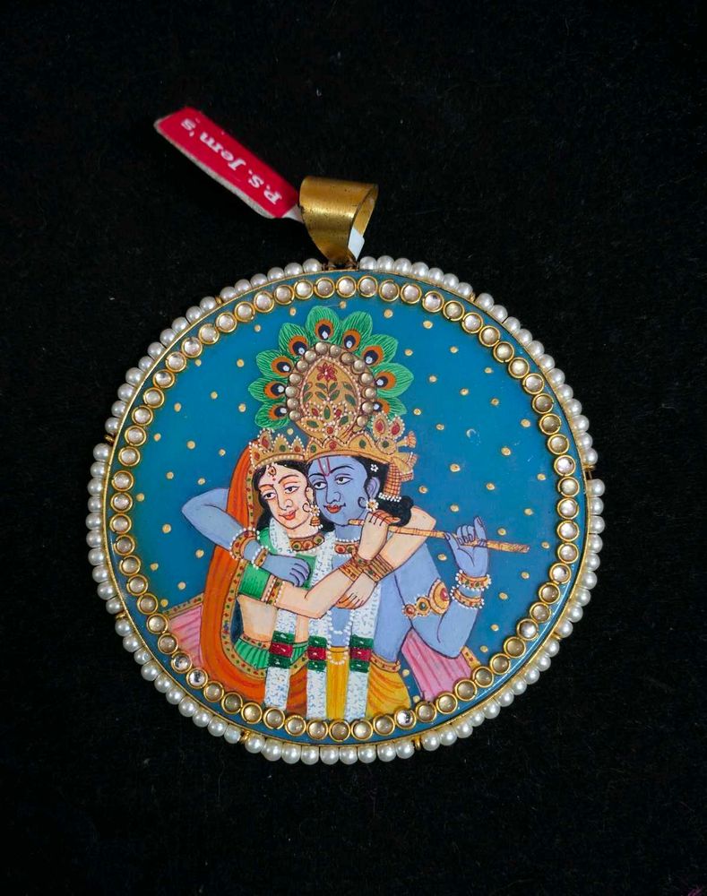 Radha Krishna Hand Painted Semi Precious Pendant
