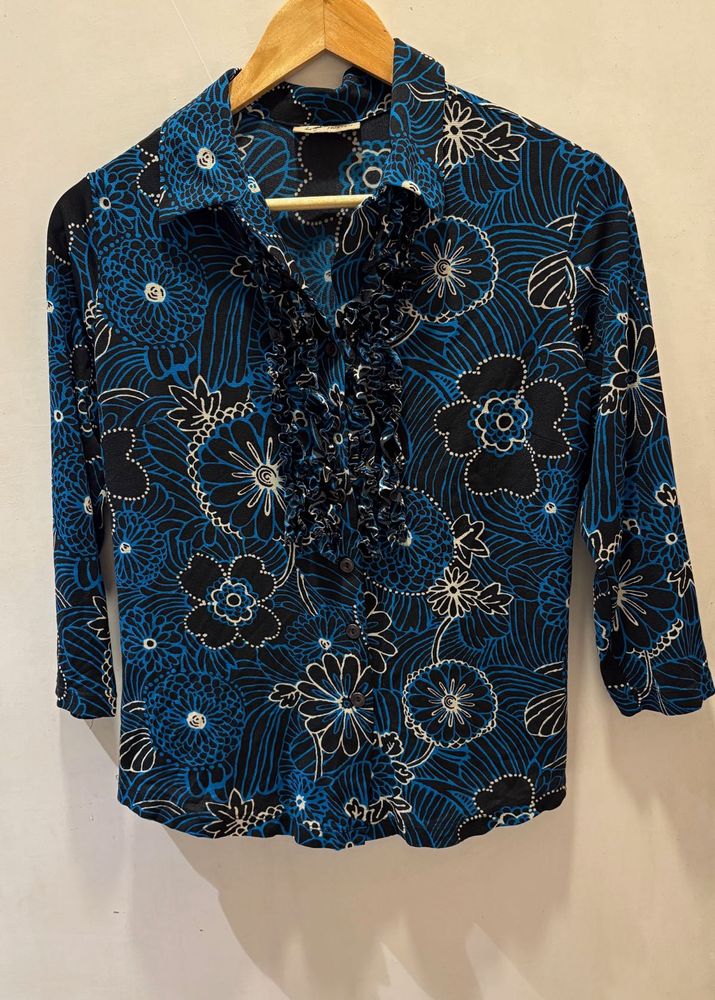 Floral Ruffle Front Shirt