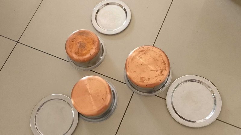 3 Unused Copper Bottom Vessel With Lid