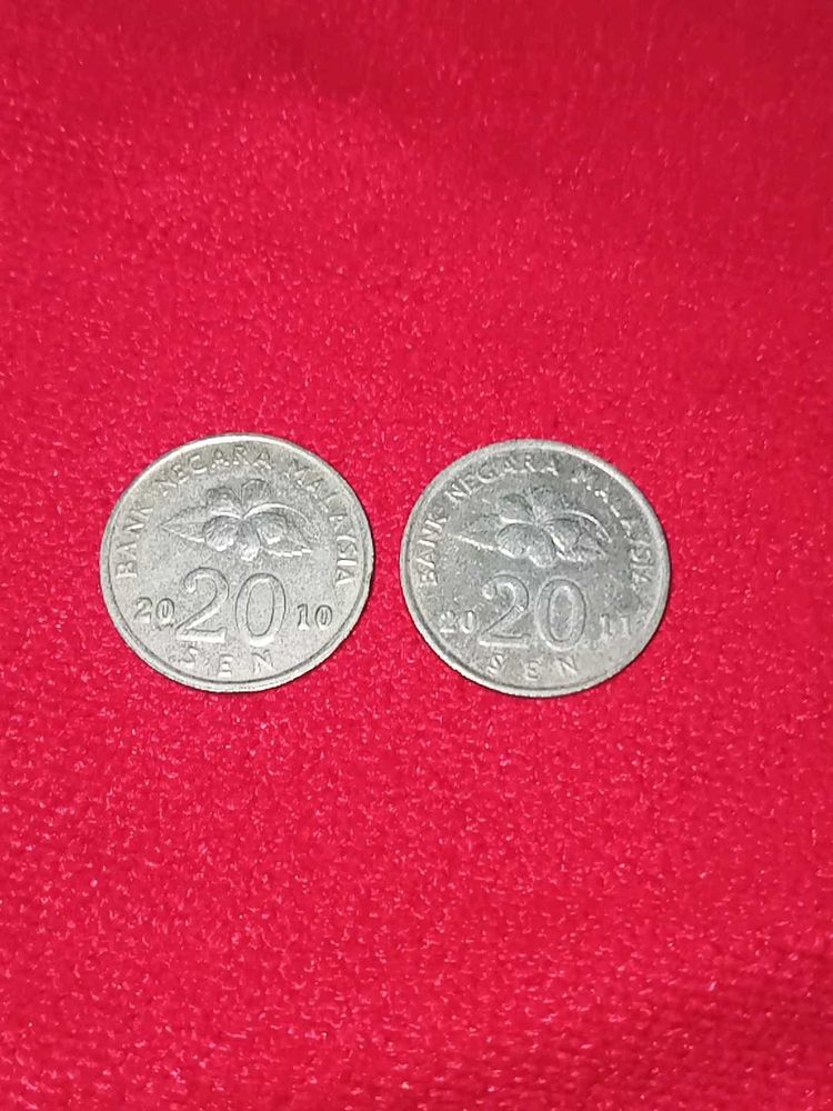 2 Malaysia 2010 20 Sen Coins