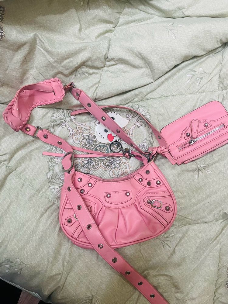Pink Shoulder Bag with Pouch