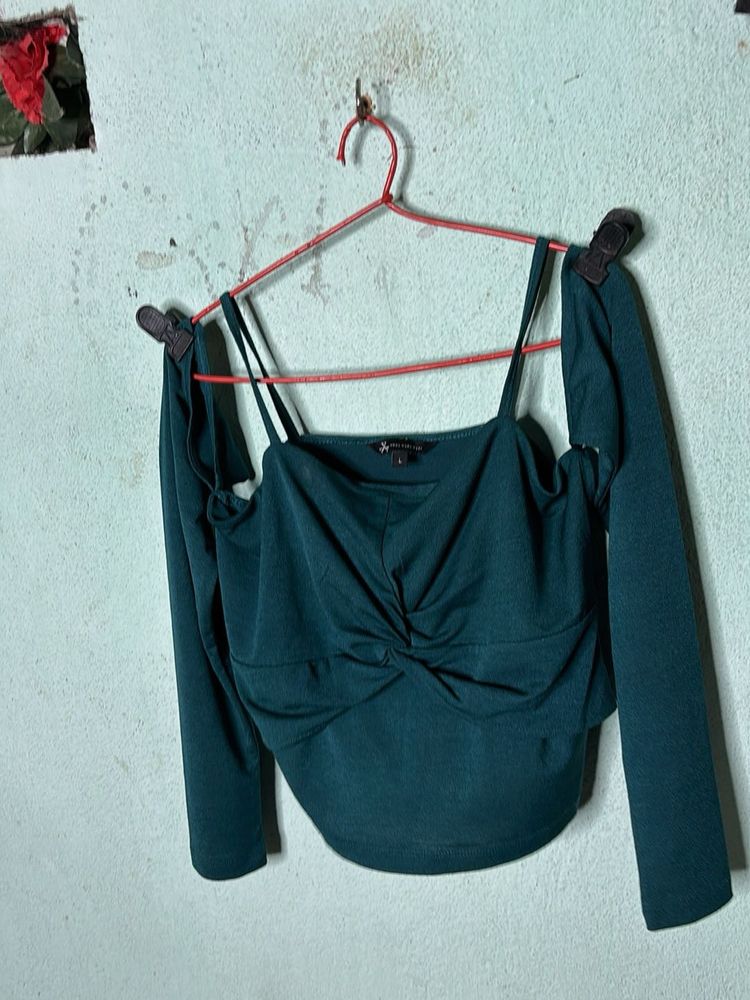Green Long Sleeve Twist Front Top