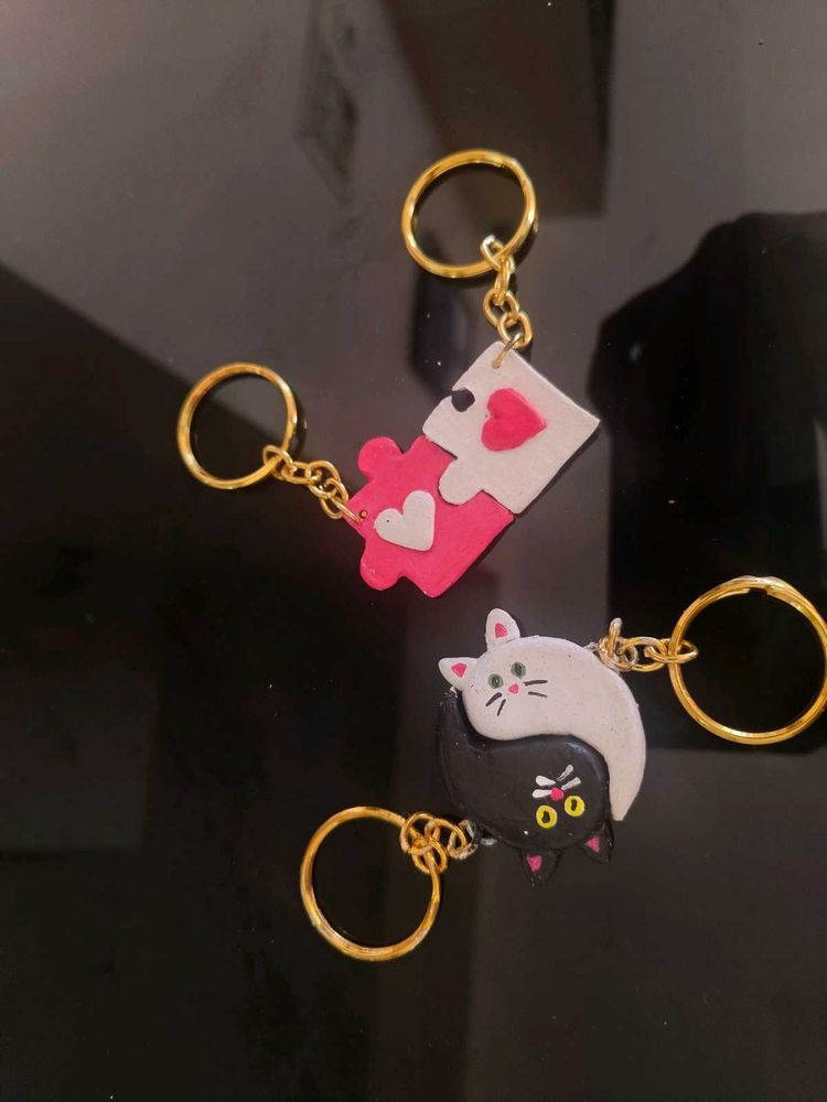 Matching Heart Puzzle &amp; Yin Yang Cat Keychains
