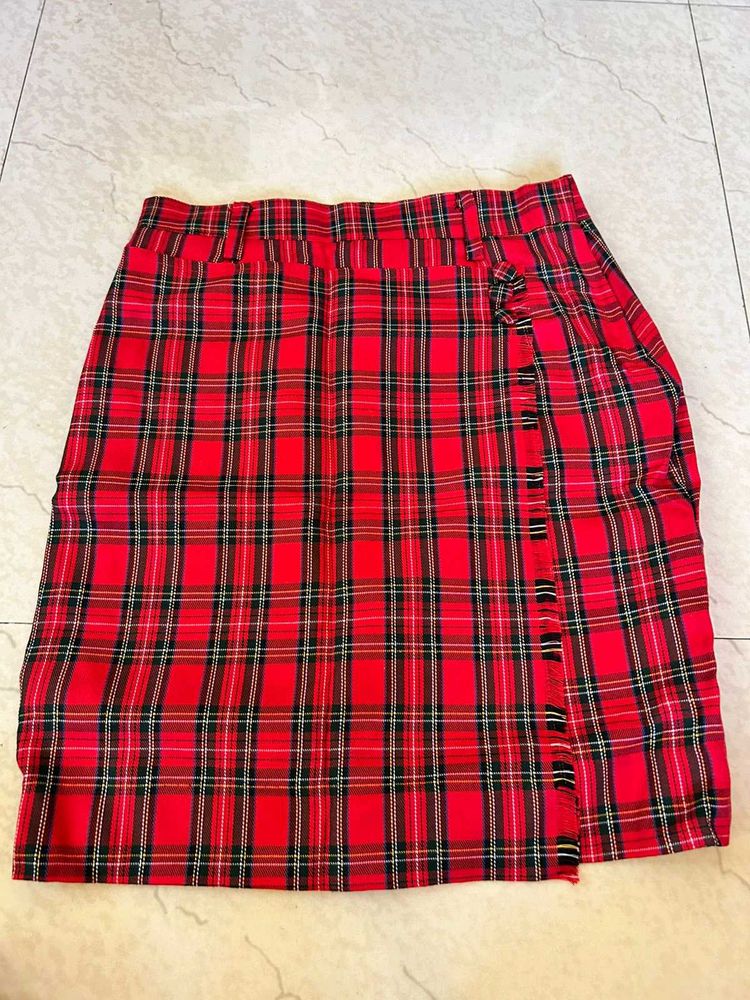 Red Plaid Mini Skirt