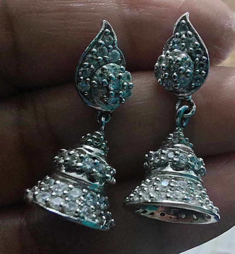 Pure silver jhumkas with zirconia