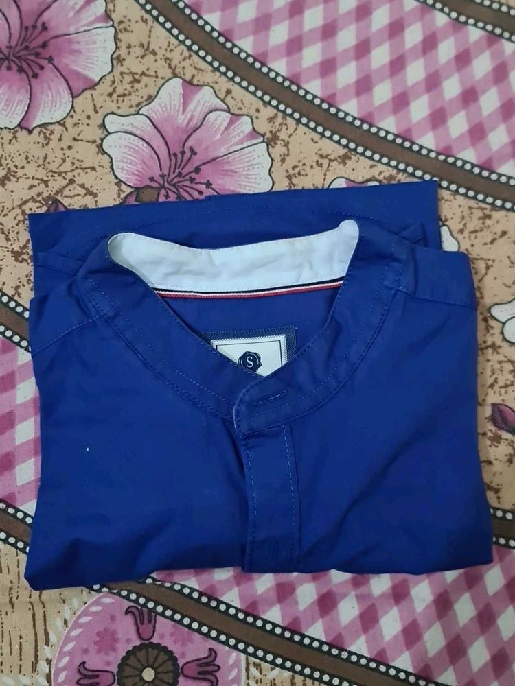 Blue Mandarin Collar Shirt - Size L