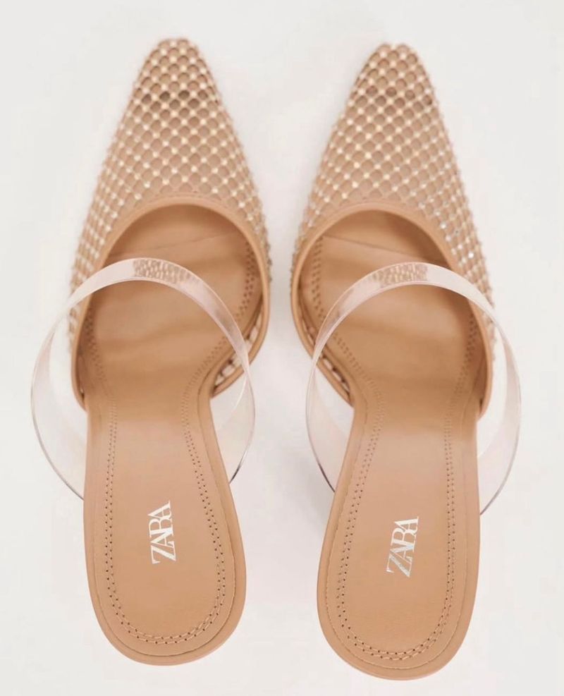 Zara vinyl mesh heeled mule