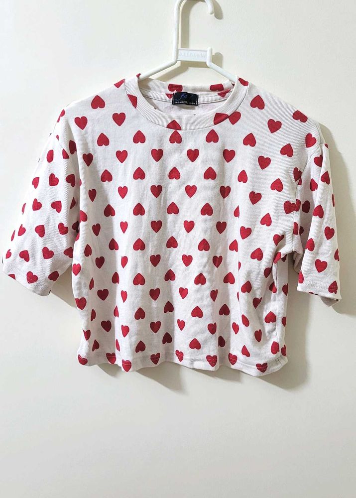 Koren Style Heart Shape White Crop Top