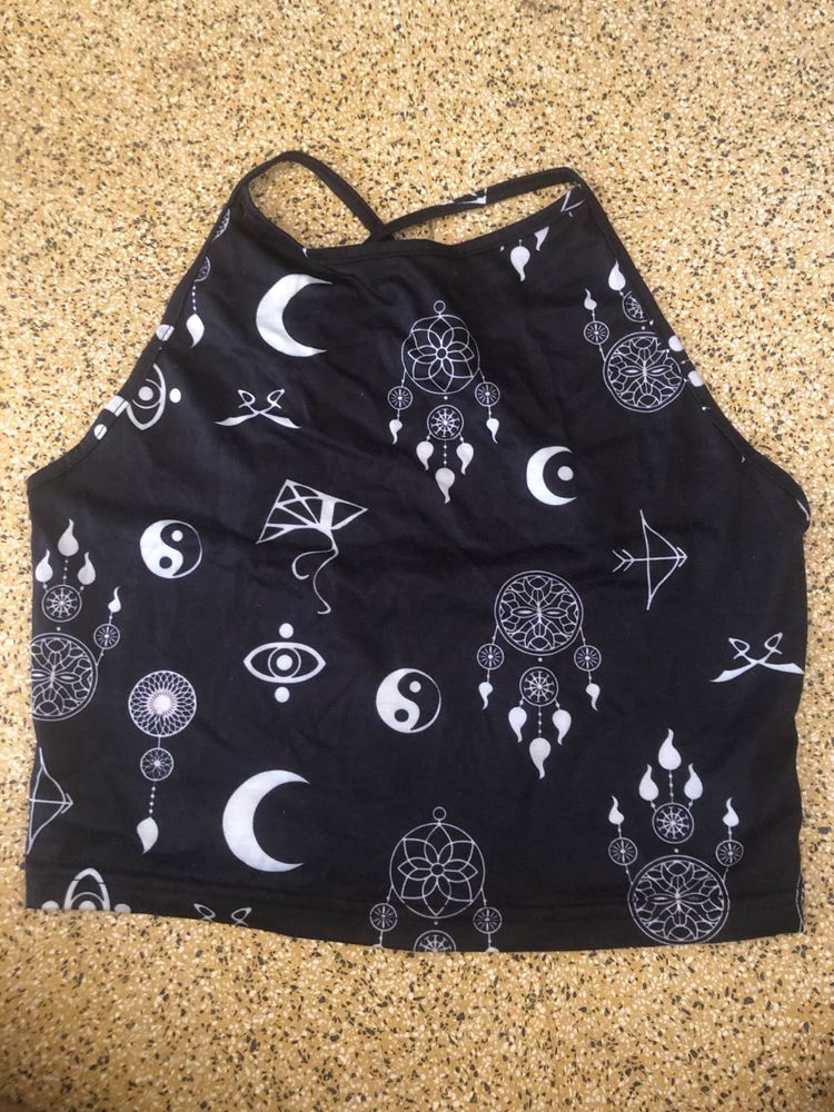 Shein Printed Cross back Crop Top☯️