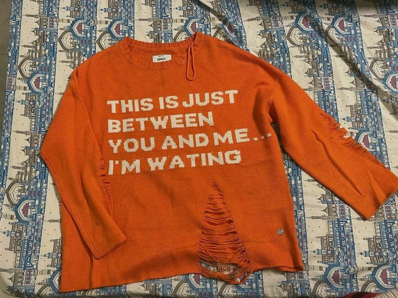 Orange Graphic Print Sweater