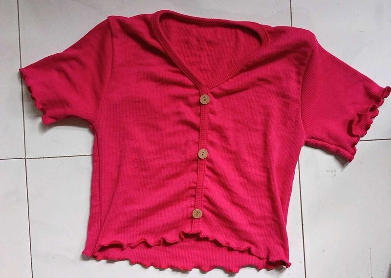 Cute dark pink Button-Down Crop Top