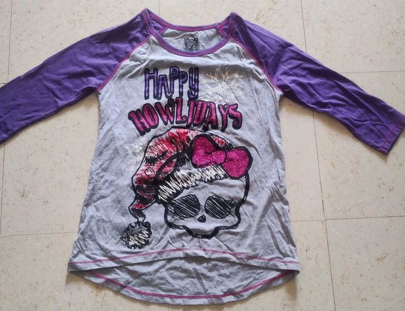 Grey , purple full sleeve tshirt with glitter