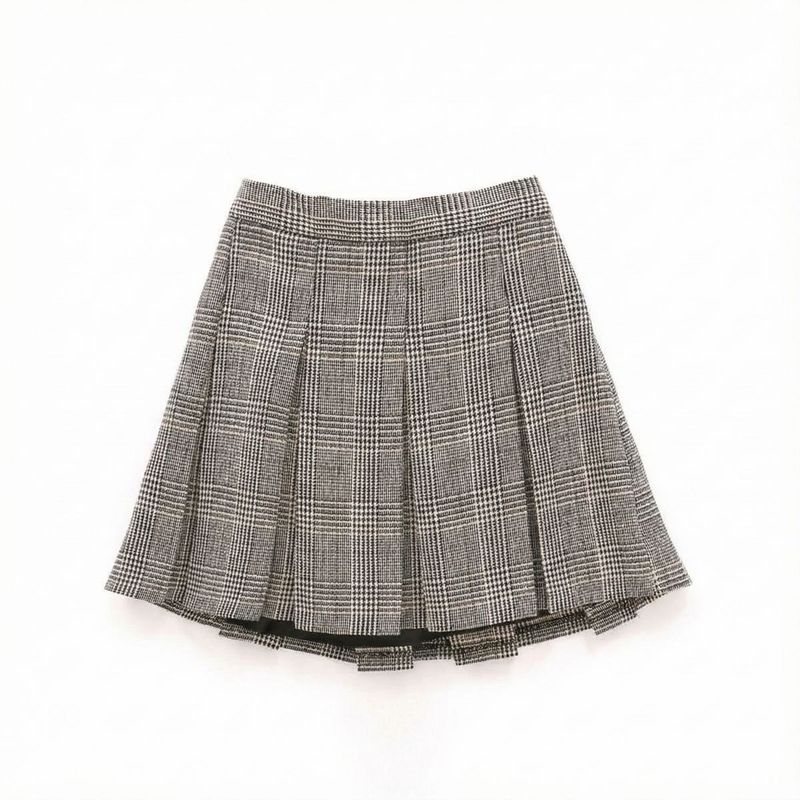 Gray Plaid Pleated Skirt