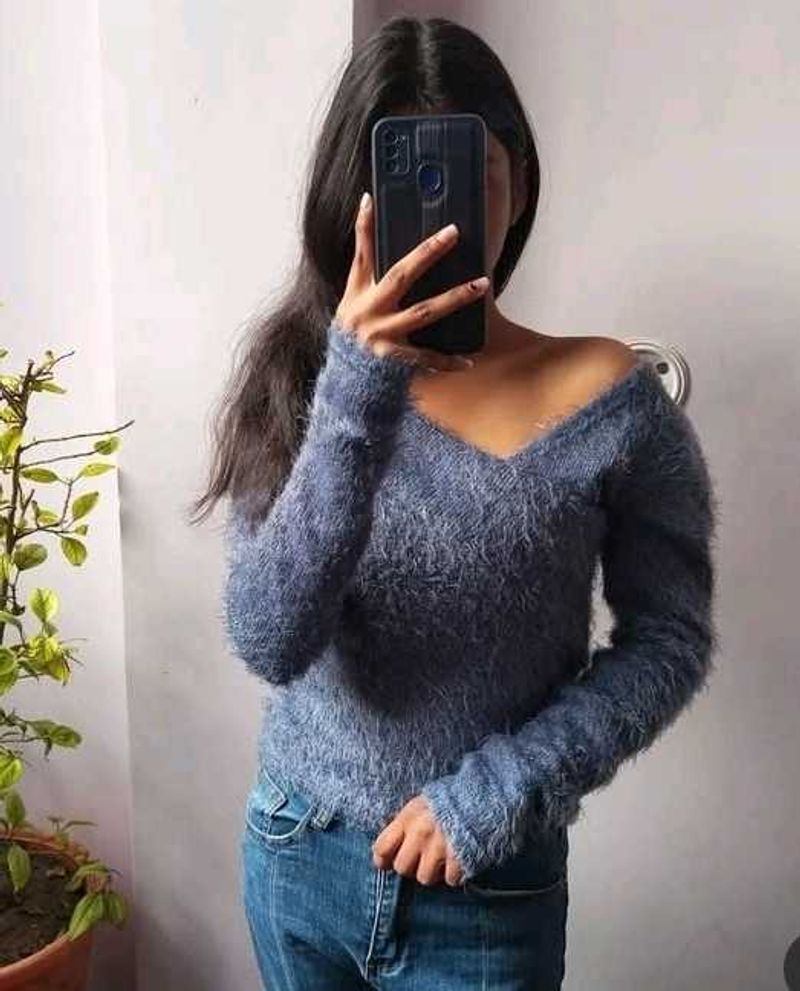 Fluffy Blue Sweater