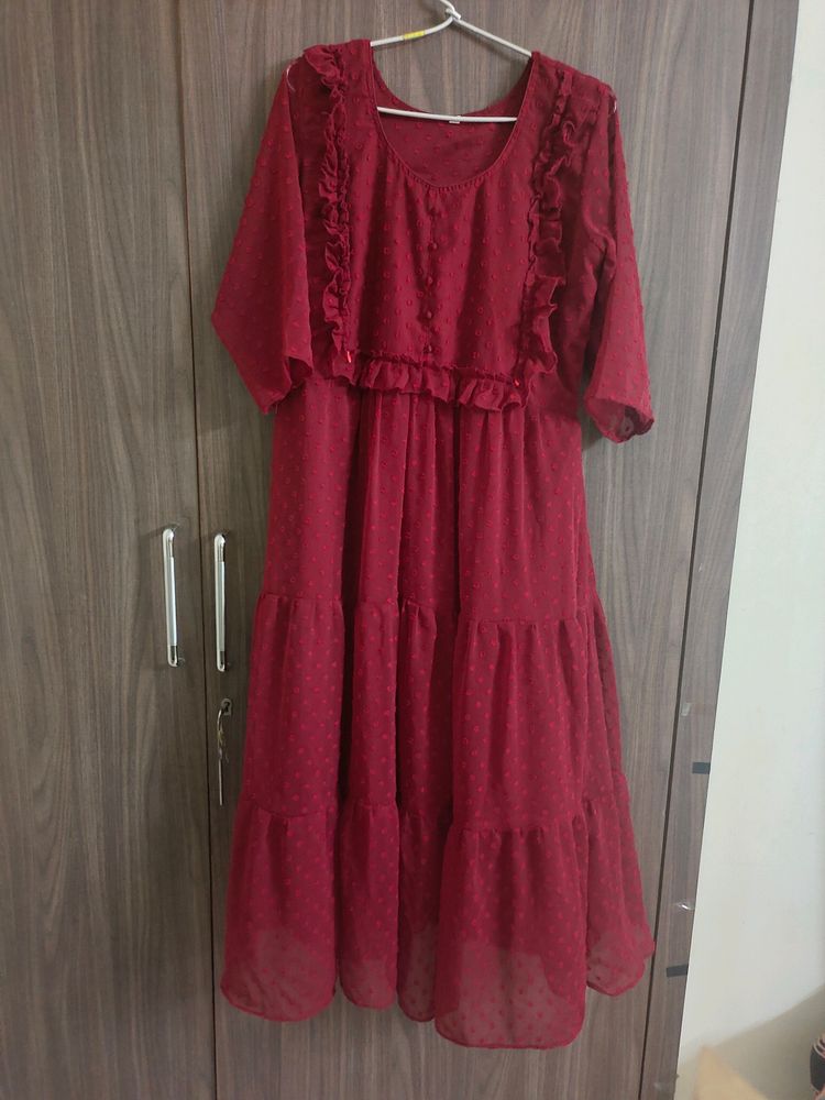 Georgette Feeding Dress. Maroon Colour