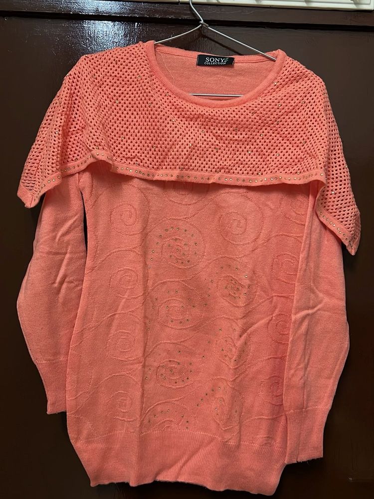 Peach Embellished Pullover