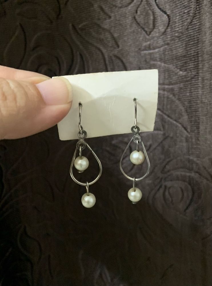 Silver Tone Earrings With Chain