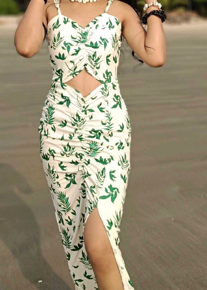 Leaf Print Cutout Bodycon Dress