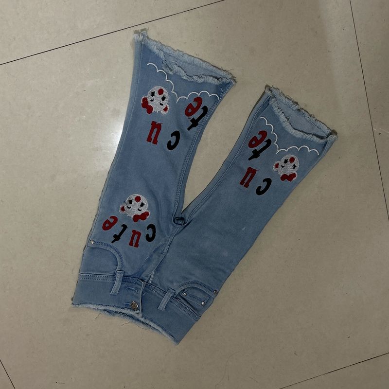 Embroidered Cotton Regular Fit Girls Jeans