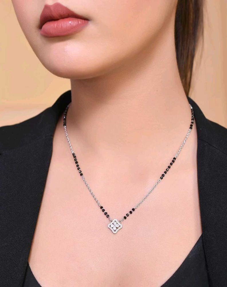925 Silver Flower Square Solitaire Mangalsutra